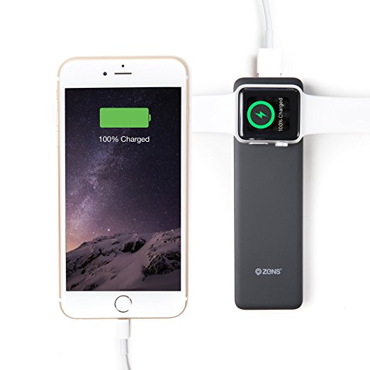 Apple Watch and iPhone Wireless Power Bank Charger by ZENS – Pocket Sized Travel Friendly Charging Puck – Charges both Devices at once – 4000 mAh – Apple MFi Certified
