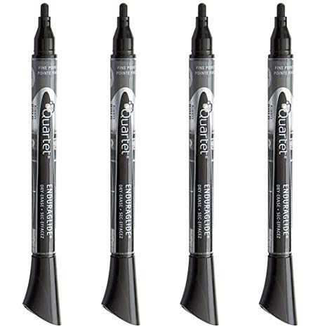 Quartet Dry Erase Markers, EnduraGlide, Fine Tip, BOLD COLOR, Black, 4 Pack (5001-16MA)