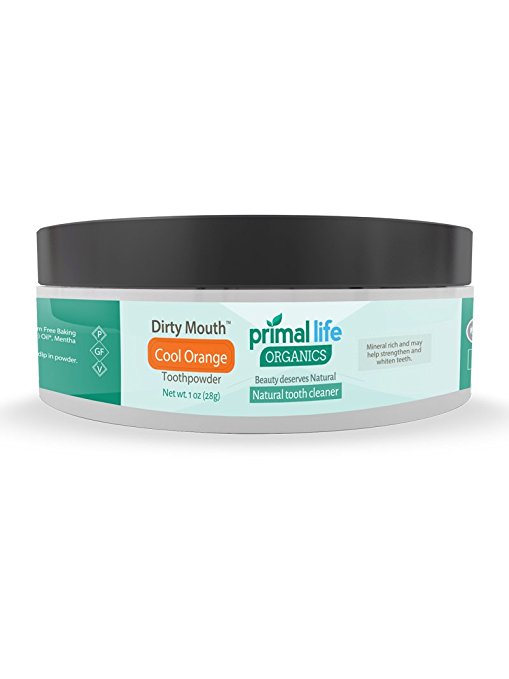 Dirty Mouth Organic Toothpowder #1 BEST RATED All Natural Dental Cleanser- Gently Polishes, Detoxifies, Re-Mineralizes, Strengthens Teeth - Cool Orange (1 oz = 3mo Supply) - Primal Life Organics
