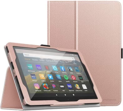 MoKo Case Compatible with All-New Kindle Fire HD 8 Tablet and Fire HD 8 Plus Tablet (10th Generation, 2020 Release),Slim Folding Stand Cover with Auto Wake/Sleep - Rose Gold