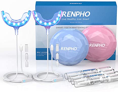 Teeth Whitening Kit, RENPHO 16XLED Accelerator Lights for Whitening Sensitive Teeth, 4X4ML Whitening Gels with 35% Carbamide Peroxide, Customized Teeth Trays for Home System Use (2 Pack)