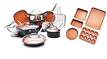 Gotham Steel 20 Piece All in One  Kitchen Cookware   Bakeware Set with Non-Stick Ti-Cerama Copper Coating – Includes Skillets, Stock Pots, Deep Square Pan with Fry Basket, Cookie Sheet and Baking Pans