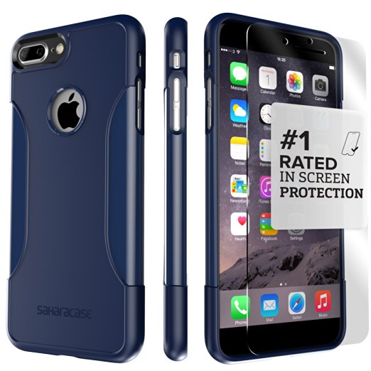 iPhone 7 Plus Case, (Navy) SaharaCase Protective Kit Bundle with [ZeroDamage Tempered Glass Screen Protector] Premium Finish Slim Fit [Shockproof Bumper] Rugged Protection (Navy Blue)