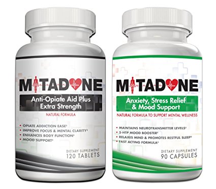 Mitadone Opiate Withdrawal Aid (120 Caps) & Anxiety/Stress/Mood Support (60 Caps) Combo.Natural Formula Supports Mental Wellness,Opiate Withdrawal Aid Helps Eliminate Cravings,Symptoms,helps you Quit