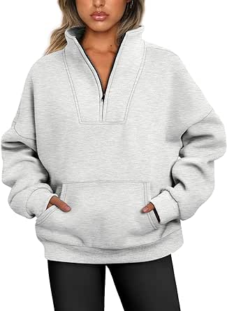 Trendy Queen Sweatshirts Half Zip Pullover Quarter Zip Oversized Hoodies Sweaters Comfy Fall Outfits 2024 Y2K Winter Clothes