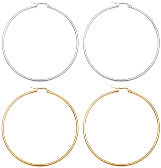 Huge Gold Hoop Earrings for Women - Plated 10k Gold Stainless Steel Hooped Earrings for Women, 70-100mm Large Gold Hoop Earrings