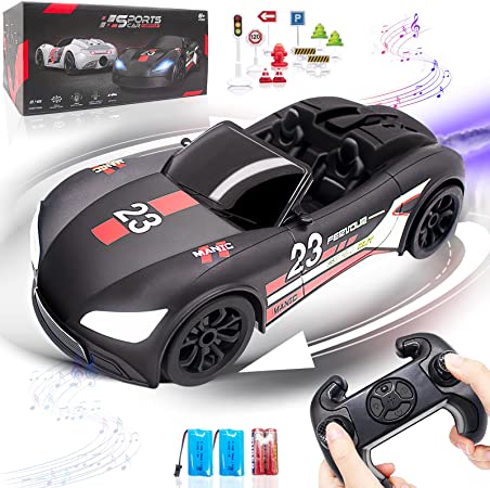 Amerzam Remote Control Car 360° Rotating Racing Car 1/14 Scale, Electric Car with LED Lights Sounds and Batteries for Birthday Gift for Boys Teens and Adults