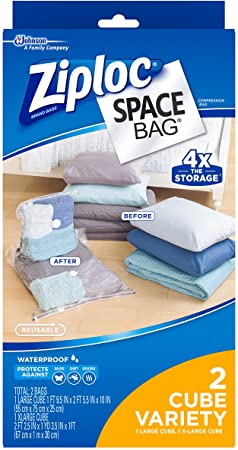 Space Bag, 2 Piece Cube Combo Vac Bags (1 Large and 1 Extra Large)