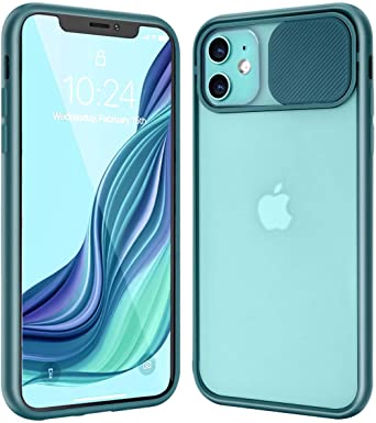 Ownest Compatible with iPhone 11 Case,with Slide Camera Cover Protection Design Frosted Case,Slim and Lightweight Anti-Yellow Case for iPhone 11-Pine Green
