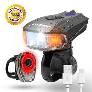 Best USB Rechargeable LED Bike Light Set – SAMLITE TRIP-LIT SUPER BRIGHT 400 Lumens Headlight - LED Front Light with FREE LED Tail Light Set, Two USB Charging Cables Included for Safety Cycling