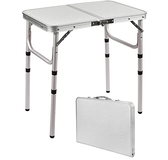 RedSwing Small Folding Table 2 Foot, Adjustable Height Lightweight Portable Aluminum Camping Table for Picnic Beach Outdoor Indoor, White 24 x 16 Inches, (3 Heights)