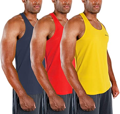 DEVOPS Men's 3 Pack Cool Dry Fit Y-Back Muscle Gym Training Tank Top Sleeveless