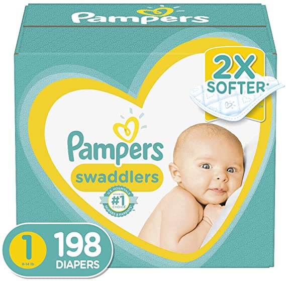 Diapers Newborn/Size 1 (8-14 lb), 198 Count - Pampers Swaddlers Disposable Baby Diapers, ONE MONTH SUPPLY