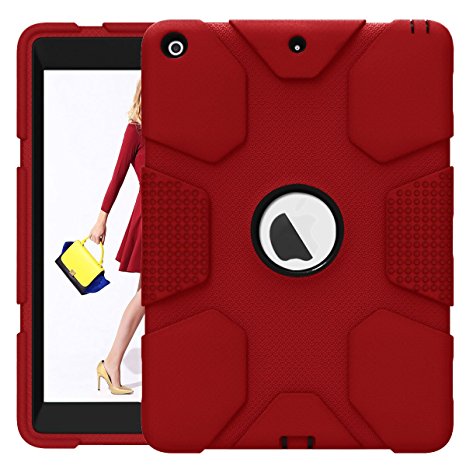 Hocase iPad 9.7 2018/2017 Case Rugged Heavy Duty High-Impact Shockproof Hard Rubber Protective Case for Apple iPad 5th/6th Generation A1822/A1823/A1893/A1954 - Red/Black