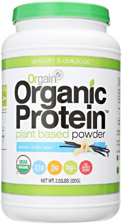 Orgain Organic Plant Based Protein Powder, Sweet Vanilla Bean, 2.03 Pound, 1 Count