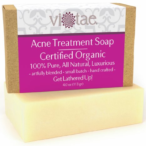 Certified Organic ACNE TREATMENT Soap - by Vi-Tae - 100 Pure All Natural Aromatherapy Luxury Herbal Bar Soap - 4oz
