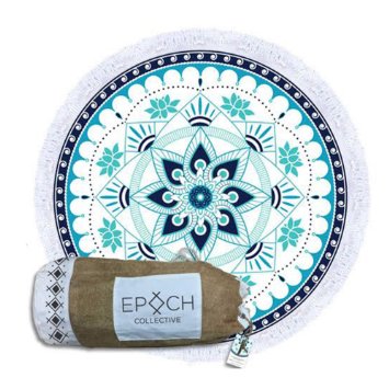 Epoch Collective 59-Inch Aquatic Lotus Velour Round Beach Towel with Duffel Bag