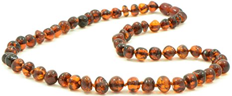 Baltic Amber Adult Necklace - Dark Cognac Color - 17.7 inches(45cm) - AmberJewelry - Made from Authentic / Polished Baltic Amber Beads {0007}