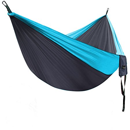 Double Camping Hammock, Portable Lightweight Parachute Nylon Garden Hammock with Tree Straps For Backpacking, Camping, Travel, Beach