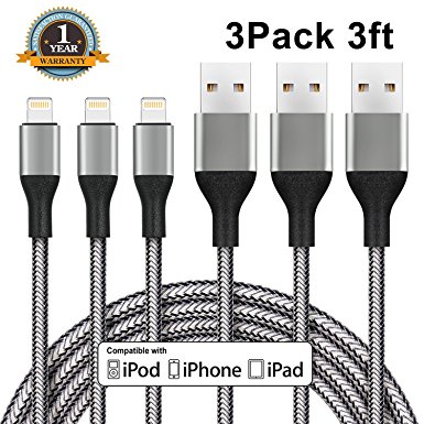 Sundix Lightning Cable,3 Pack 3FT iPhone Charger Nylon Braided Sync and Charging Cord Compatible with iPhone iPad and iTouch