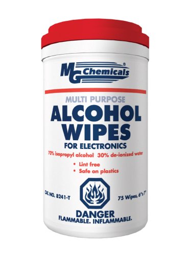 MG Chemicals 8241 Multi Purpose Alcohol Wipe (70% IPA), 7" Length x  6" Width (Tub of 75)