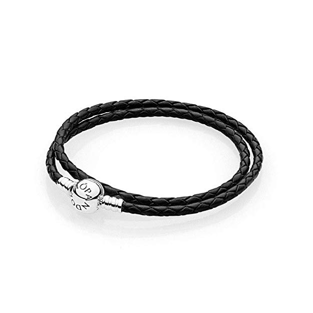 PANDORA Black Braided Double-Leather Bracelet, 35 cm/13.8 in