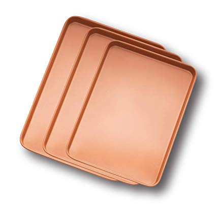 Gotham Steel Baker’s Cookie Sheet and Baking Pan Set – Heavy Duty Aluminum 0.8MM Gauge, Nonstick Copper Surface, Dishwasher Safe - 3 PACK