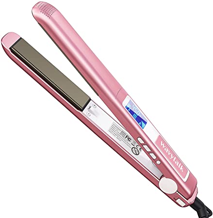 Salon Flat Iron Hair Straightener, Titanium Flat Iron for Hair Dual Voltage Flat Iron 15s Fasting Heating with 15 Adjustable Temp Settings, Rose Gold