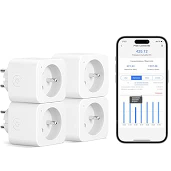 Meross Prise Connectée (Type E), 16A Prise WiFi Compatible avec Alexa et Google Home, 4 Prises avec Mesure Consommation Électrique avec Commande Vocale, Contrôle à Distance et Configuration Bluetooth