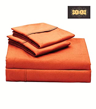 ESSEU 300 Thread Count 100% Cotton Sheet Set, Soft Sateen Weave,Queen Sheets, Deep Pockets,Home & Hotel Collection,Luxury Bedding-Bestseller- Super Sale 100% Cotton, Rust by