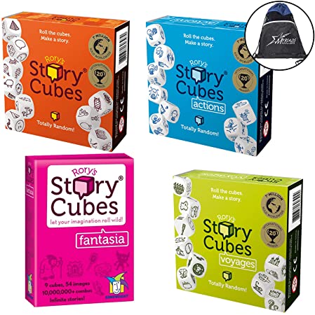 Rory's Story Cube Complete Set - Original, Actions, Voyages, Fantasia Games, & Drawstring Bag