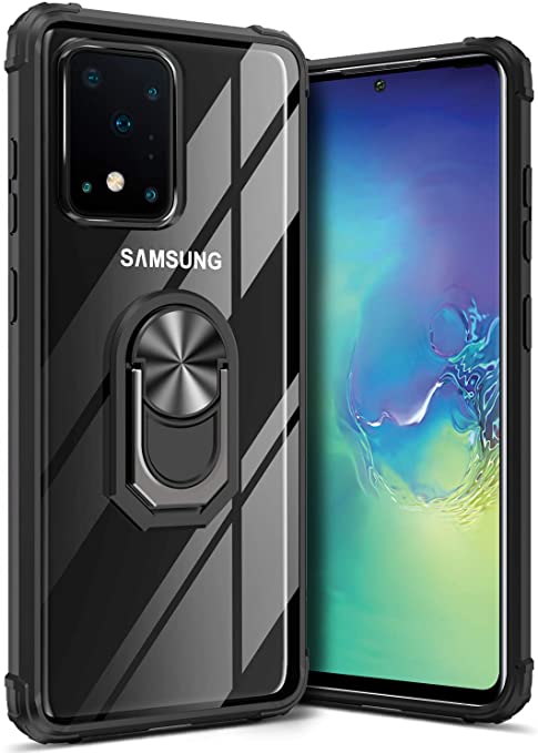 GREATRULY Kickstand Case for Samsung Galaxy S20 Ultra 6.9 Inch,Drop Protection Galaxy S20 Ultra Clear Case,Slim Phone Cover Shell,Soft Bumper   Hard Back   Ring Stand Fit Magnetic Car Mount,Black