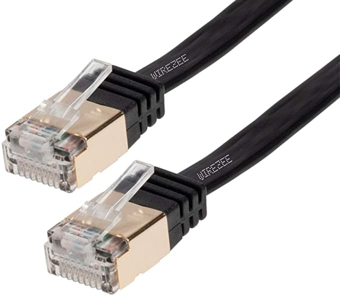 High Speed Ultra Flat CAT7 Ethernet Cable, RJ45 Computer Internet LAN Network Ethernet Patch (White, Blue, Black) (50FT, Black)