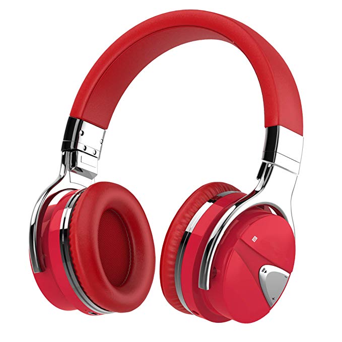 Active Noise Cancelling Headphone Bluetooth Headphones with Microphone, Stereo Wireless Headset with Microphone & Comfortable Earpads & 12 Hours Playtime & Wireless Headphones for Cellphone (Red 2)