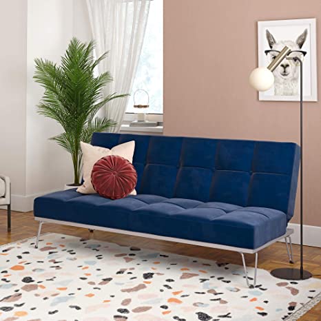 Novogratz Elle, Convertible Sofa Bed and Couch Futon, Blue