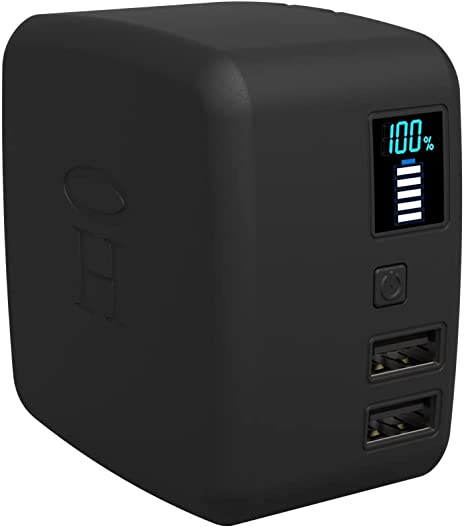Halo Portable Phone Charger Power Cube 10,000mAh - Innovative Car Charger Power Bank with Dual USB Compatible Charging Ports, Built-in Charging Adapters - Black (801107078)
