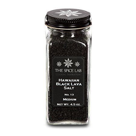 The Spice Lab No. 13 Medium Hawaiian Black Lava Sea Salt - Premium Gourmet Mineral Fortified - Natural and Kosher Certified - French Jar