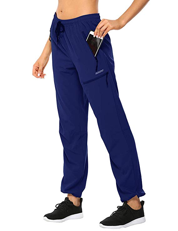 MOCOLY Women's Cargo Hiking Pants Elastic Waist Quick Dry Lightweight Outdoor Water Resistant UPF 50  Long Pants Zipper