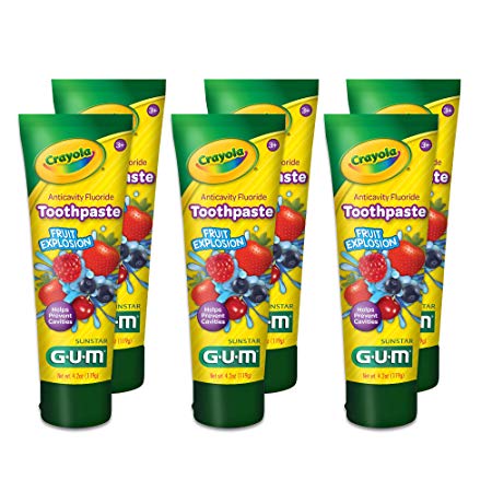 GUM Crayola Anti-Cavity Fluoride Kids Toothpaste, Fruit Explosion, 4.2 Ounce Tube (Pack of 6)