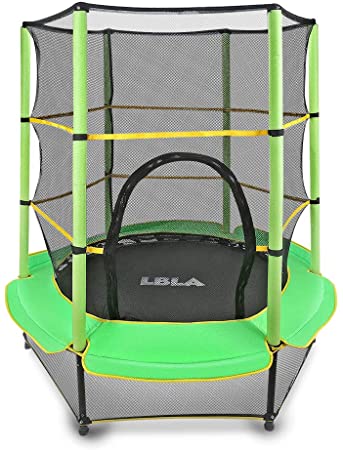 LBLA 55” Kids Trampoline with Safety Enclosure Net and Frame Cover, Trampoline for Children Jumping Training Indoor Outdoor Activities 4 5 6 years old