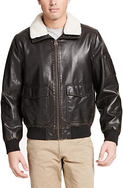 Dockers Men's Maverick Faux Leather Sherpa Collar Aviator Bomber Jacket (Standard & Big-Tall)