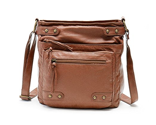 FanCarry Washed Soft Leather Crossbody Purse Multi Pocket Shoulder Satchel Bags for Women
