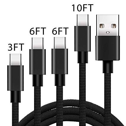 USB Type C Cable, KEXIN USB C Cable 4 Pack(3FT 6FT 6FT 10FT) USB A to USB C Charger Cord Fast Charging & Data Sync Cable for Andriod Samsung Galaxy S8 S9 Note 9 8, New MacBook, ChromeBook Pixel