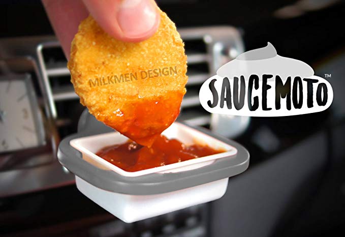 Saucemoto Dip Clip | An in-car sauce holder for ketchup and dipping sauces. (1 Pack, Gray)