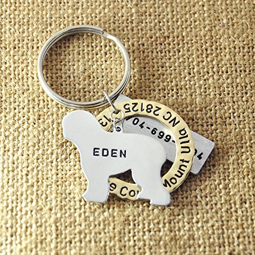 Old English Sheepdog Dog Tag, Personalized Dog Tag, Customized Pet Id Tag, Hand Stamped Made With Your Pets Name/Phone Number/Address, 3 Piece Pet Tag