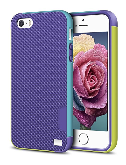 iPhone SE/5/5S Case, WEPUSEN Hybrid Impact Ultra Slim 3 Colour Stylish Dual Layer Shockproof Case Textured Back [Anti-Slip] [Extra Front Raised Lip] Scratch Resistant Soft Gel Snug Fit Bumper Protective Rugged Case for iPhone SE/5/5S (Purple)