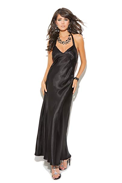 Womens Charmeuse Sexy Hot Satin Halter Neck Full Length Gown