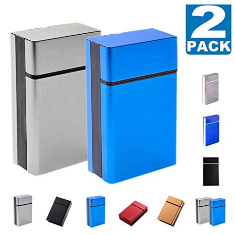 Cigarette Case & Dispensers 2 Boxes King Size (18-20 capacities) Sturdy Cigarette Holder Metal Exterior and Plastic Inner Cigarette Accessories (F-King Blue Gary, king size)