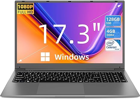 SGIN 17 Inch 1920 * 1080 IPS Display Laptop, 4GB RAM 128GB SSD Computer, Windows 11 Home Laptops with Intel Celeron Quad Core Processor, Mini HDMI, Webcam, Dual-Brand WiFi, 512GB Expansion