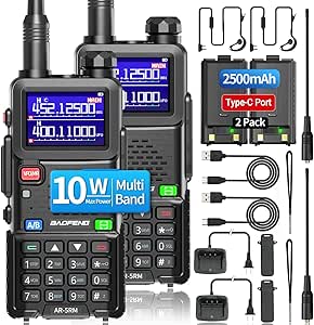 BAOFENG AR-5RM 10W Ham Radio Long Range 5RM Handheld Two Way Radio NOAA Weather Receiver Rechargeable Long Range Walkie Talkies Copy Frequency 999CH with Type-C Charging Battery (2 Pack)